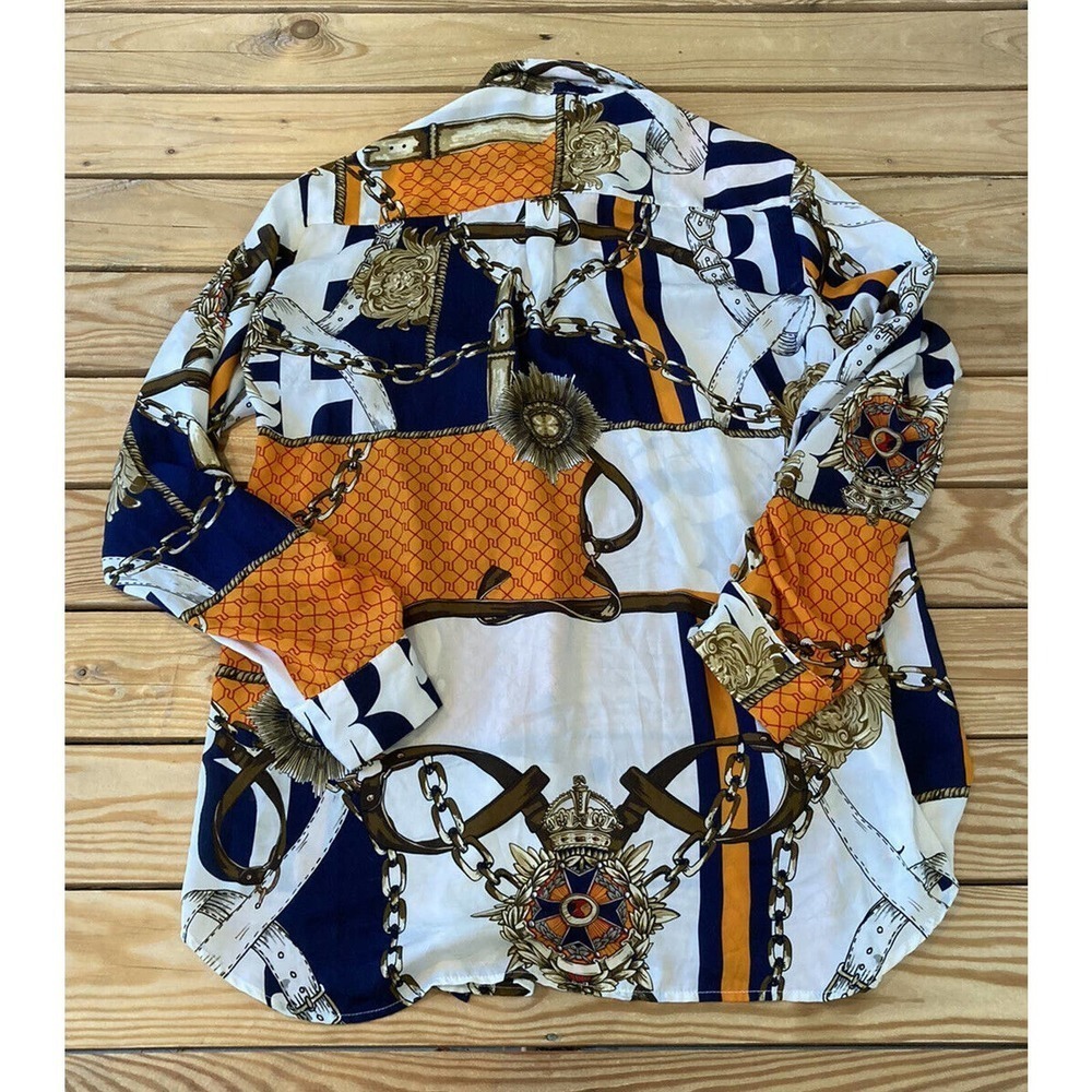 River Island Patterned Button Up Silky Blouse Siz… - image 2